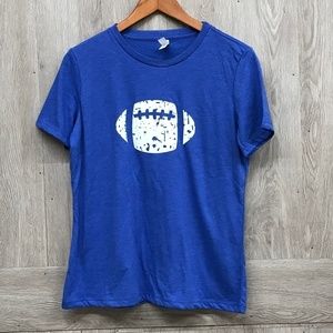 Blue White Distressed Football Crew Neck Tee BB271